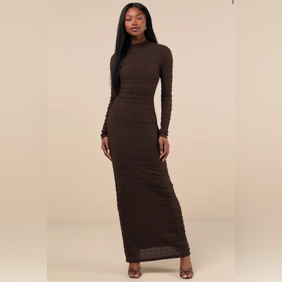 Lulus Dresses & Skirts - Lulu’s Trendsetting Design Brown Textured Long Sleeve Maxi Dress